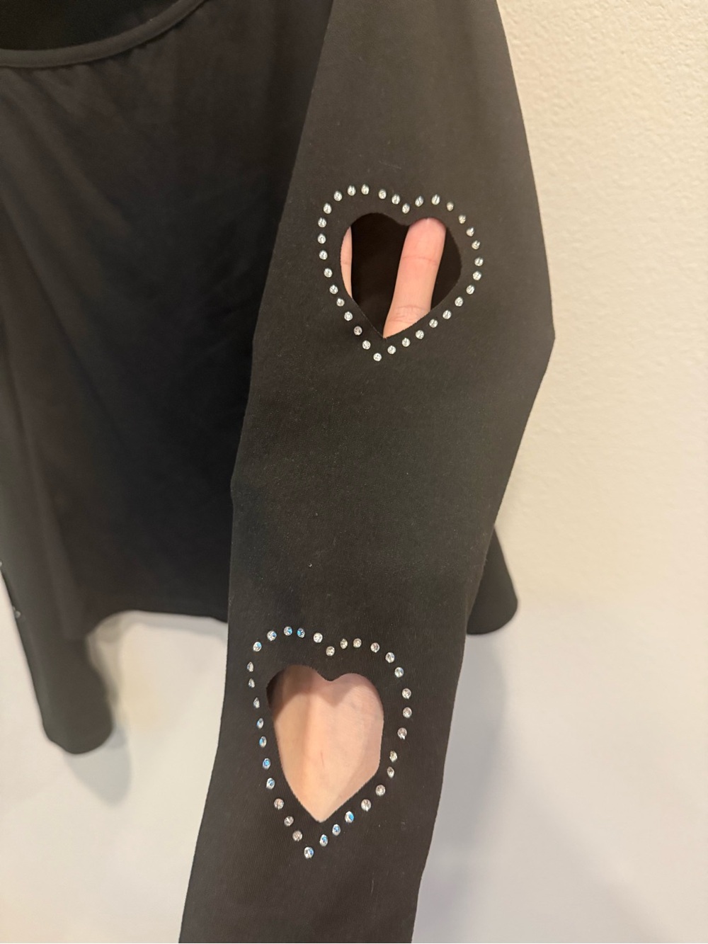 Rhinestone Heart Cut Out Long Sleeve Top